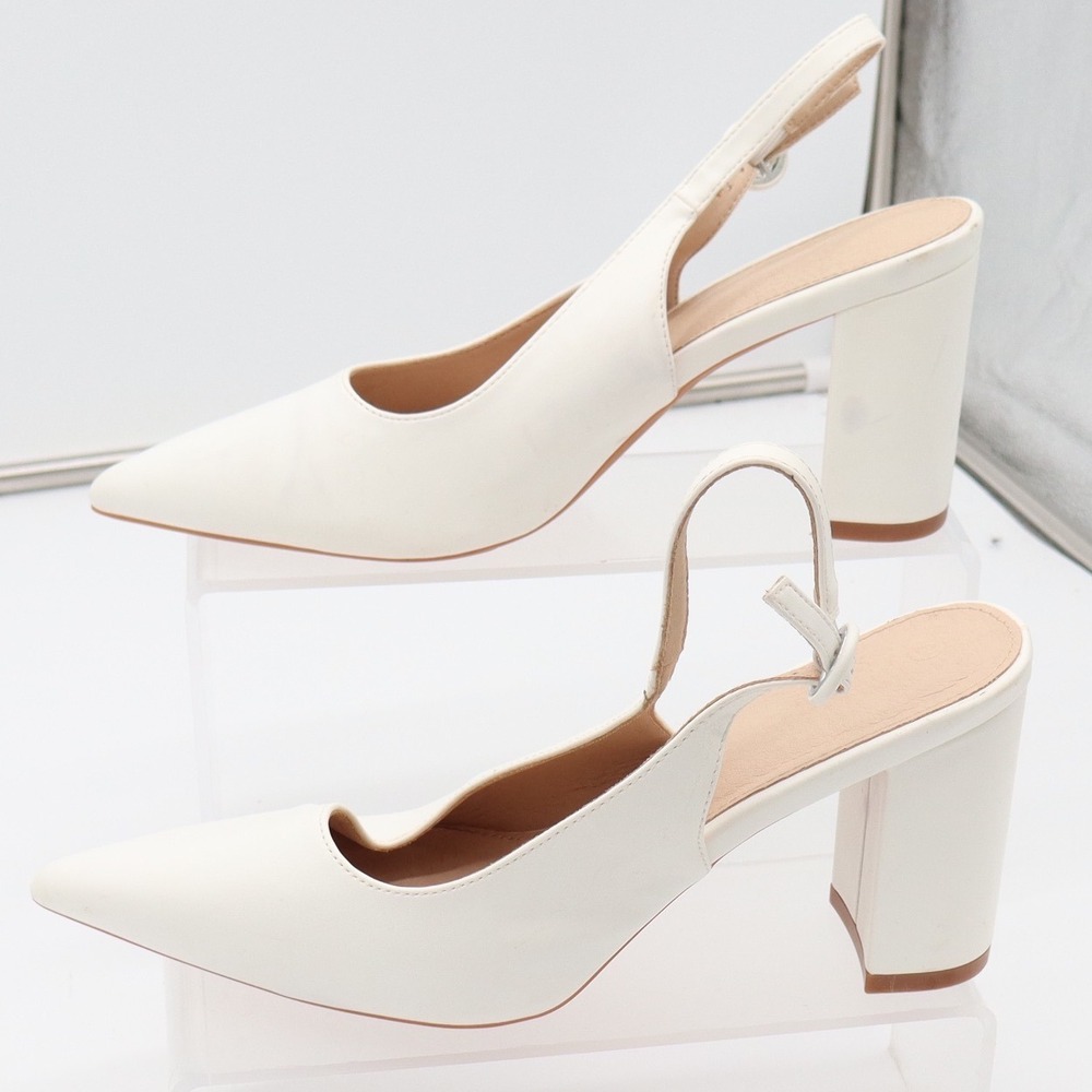Unbranded Slingback Heels Womens 8 Pointed Toe White Block Heel Good